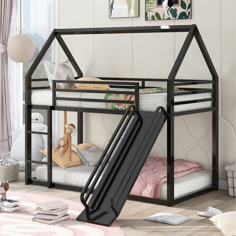 Lit superposé simple en métal - noir, avec construction polyvalente et glissière en métal noir, ergonomique et, Black