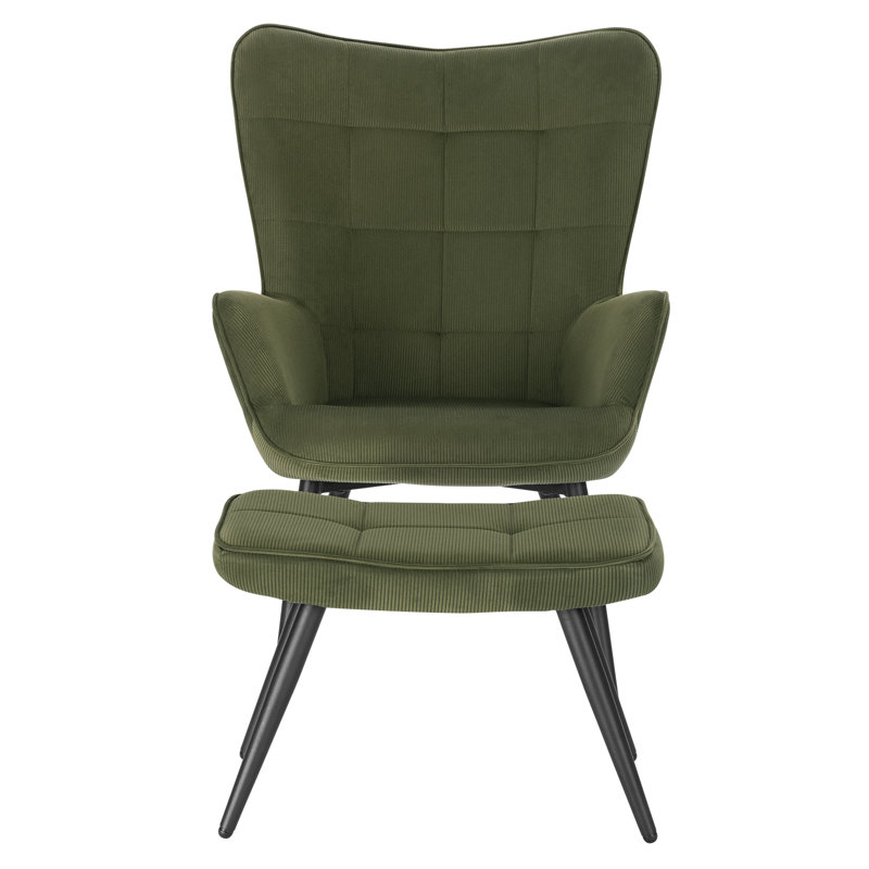 Nevin Velvet Accent Chair with Footstool, Dark Green