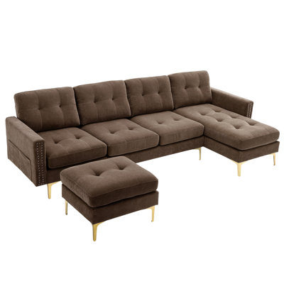 110" L-Shape Convertible Sectional Sofa Couch with Movable Ottoman for Living Room