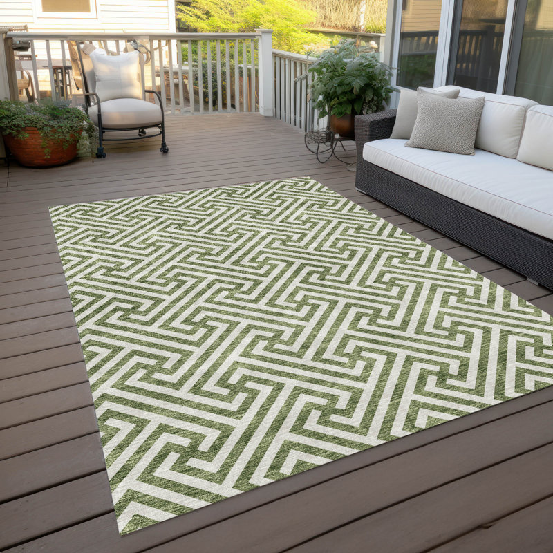 Washable Geometric Indoor / Outdoor Rug, Rectangle 3' x 5'
