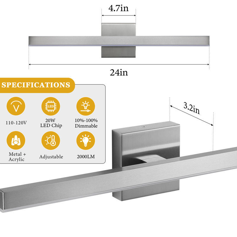 Éclairage de meuble-lavabo à intensité variable 24 po, Nickel