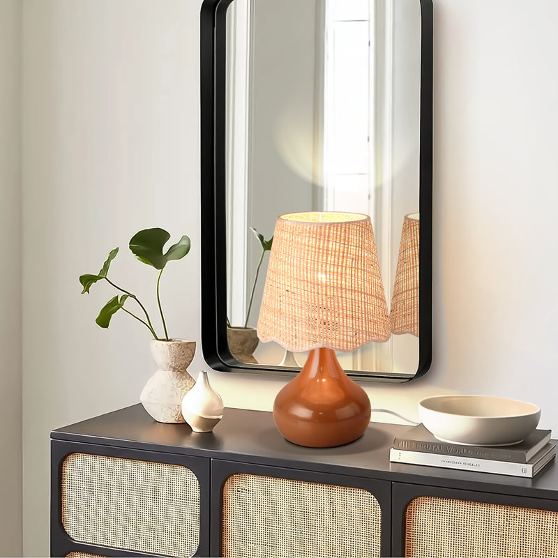 Austun Small Bedside Table Lamp, Brown, Metal, Push Button