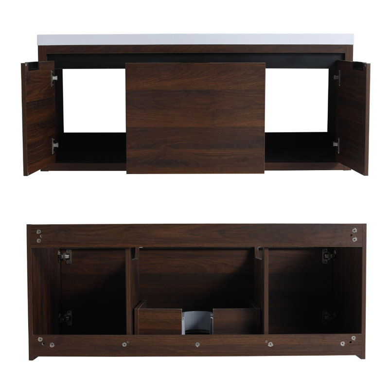 Cyryl 47.23 " W Wall Mounted Wall Mounted 1 Single Vanity Bathroom Vanity With Resin Top, California Walnut