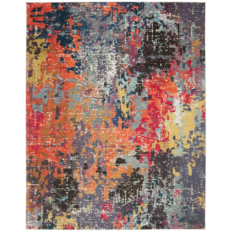 Tapis abstrait bleu / orange Hertzler, Rectangle 4 pi x 5 pi 7 po