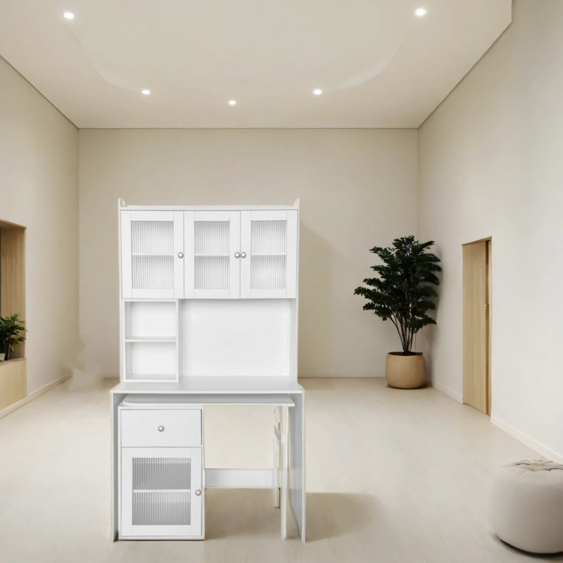 Bureau d'ordinateur avec plateau tournant à 90 degrés, Blanc