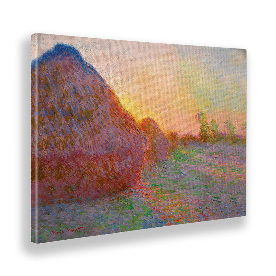 Wandbild Landschaftspanorama mit Weizengarben von Claude Monet