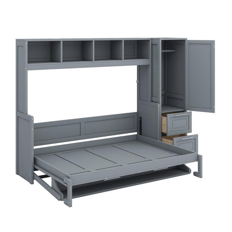 Lit escamotable Murphy avec placard et tiroirs, Gris