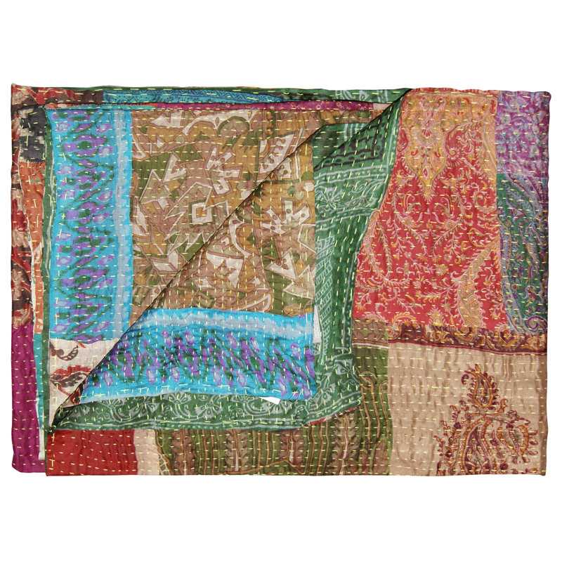 Jeté éclectique en soie Kantha