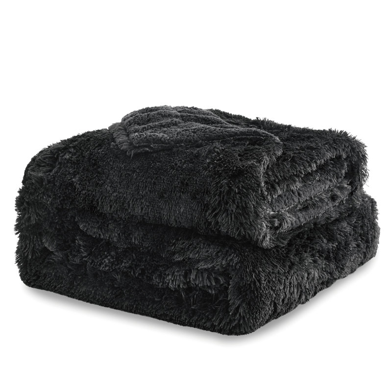 Couvertures en fausse fourrure Cozy Winter Collection, L 90 po x L 90 po, Black
