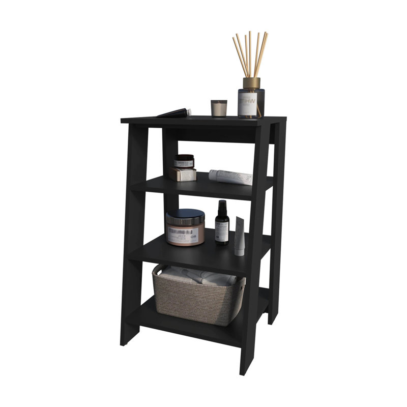 Freestanding Black Shelf For Bathroom With 4 Storage System Shelves A Stylish, Black
