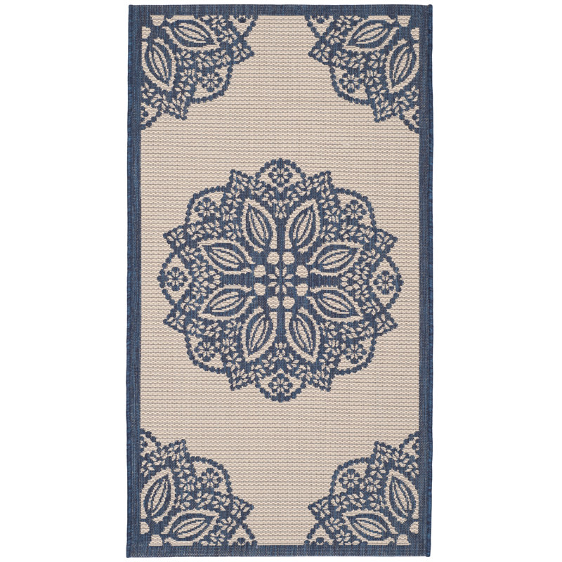 Arneshia Beige/Navy Indoor/Outdoor Area Rug, Rectangle 2'7" x 5'
