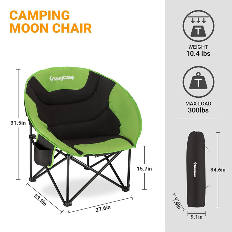  Foldable Saucer Camping Lounge Chair w/ Cupholder Storage, Black/Green