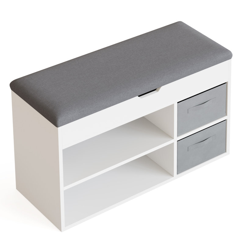 Shoe Bench With Fabric Drawer, White