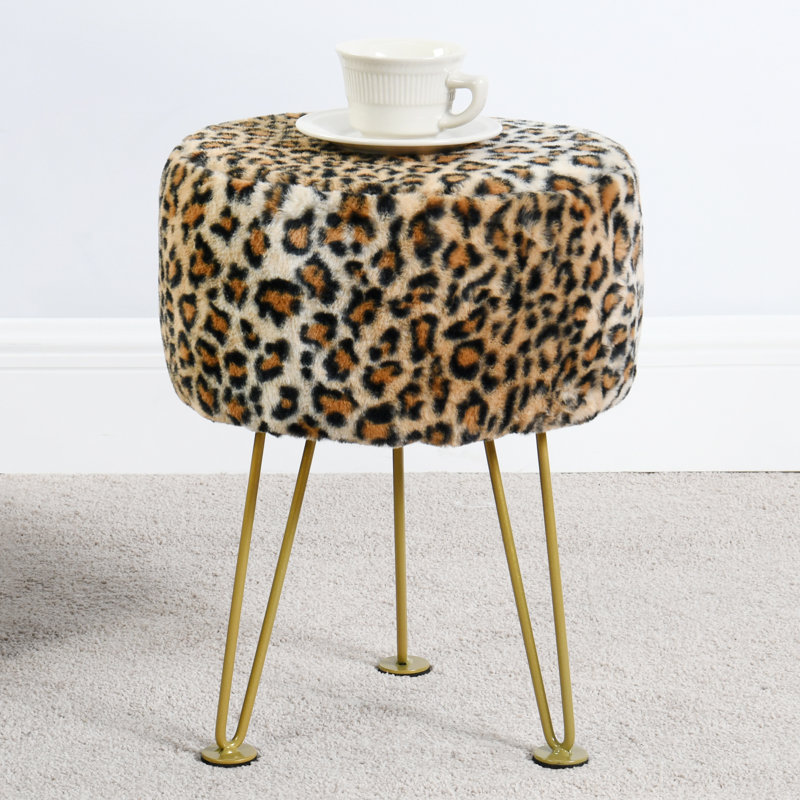 Tabouret rond en fausse fourrure, Brun / fausse fourrure noire