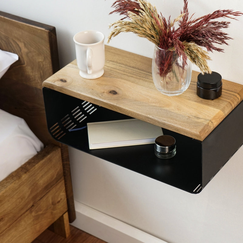 Nariya Bedside Floating Nightstand, Black, Natural