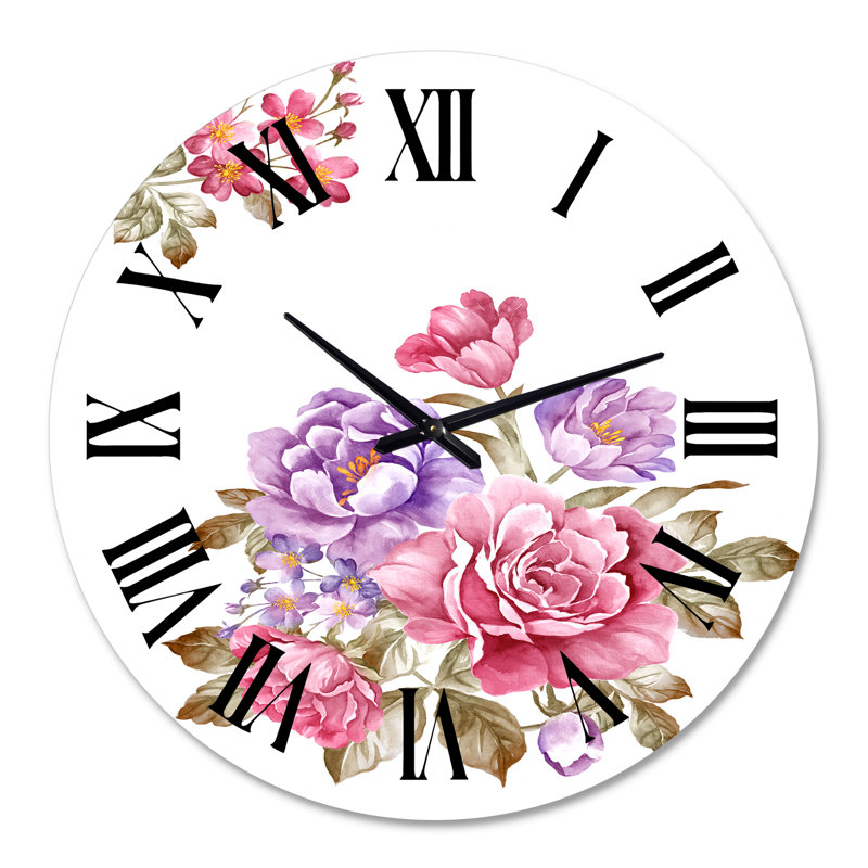 Bouquet de fleurs roses et mauves I - Horloge murale de ferme, Surdimensionné