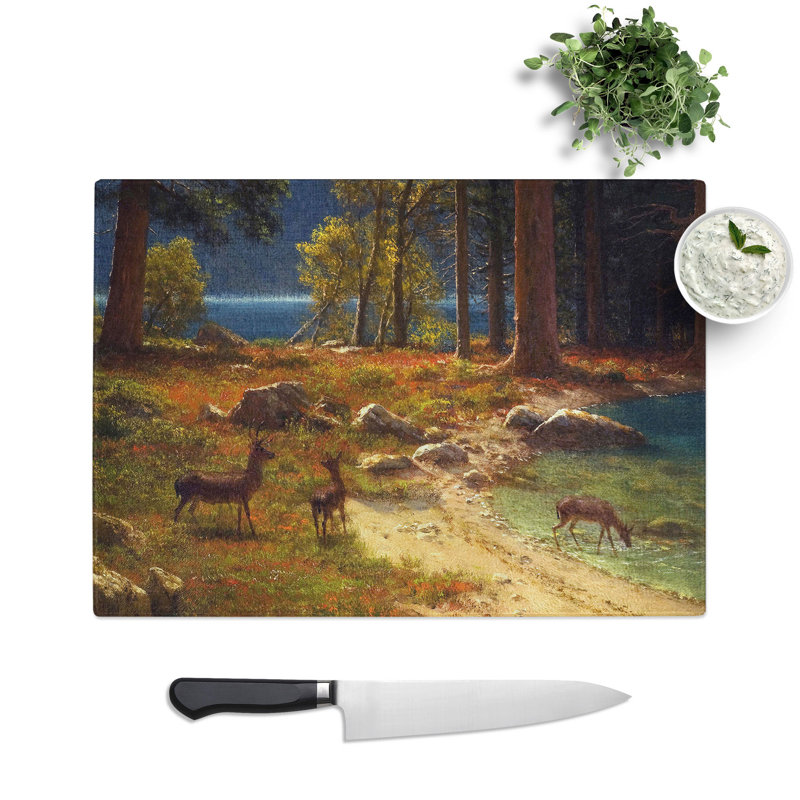 Group of Deer Beside a Lake by Albert Bierstadt Chopping Board, 0.4cm H x 20cm W x 28.5cm L
