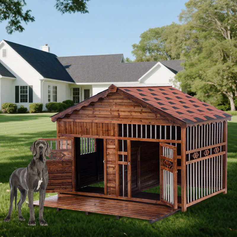 Niche pour chien en bois massif avec cage, H 62 po x l 78 po x P 59 po
