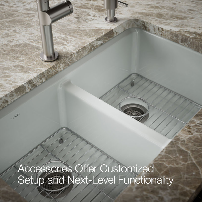 Riverby 33" Enameled Cast Iron Undermount Double Basin Kitchen Sink, Ice Gray