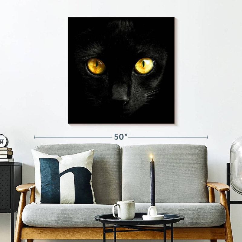 Chat noir aux yeux jaunes Brampt, H 30 po x l 30 po