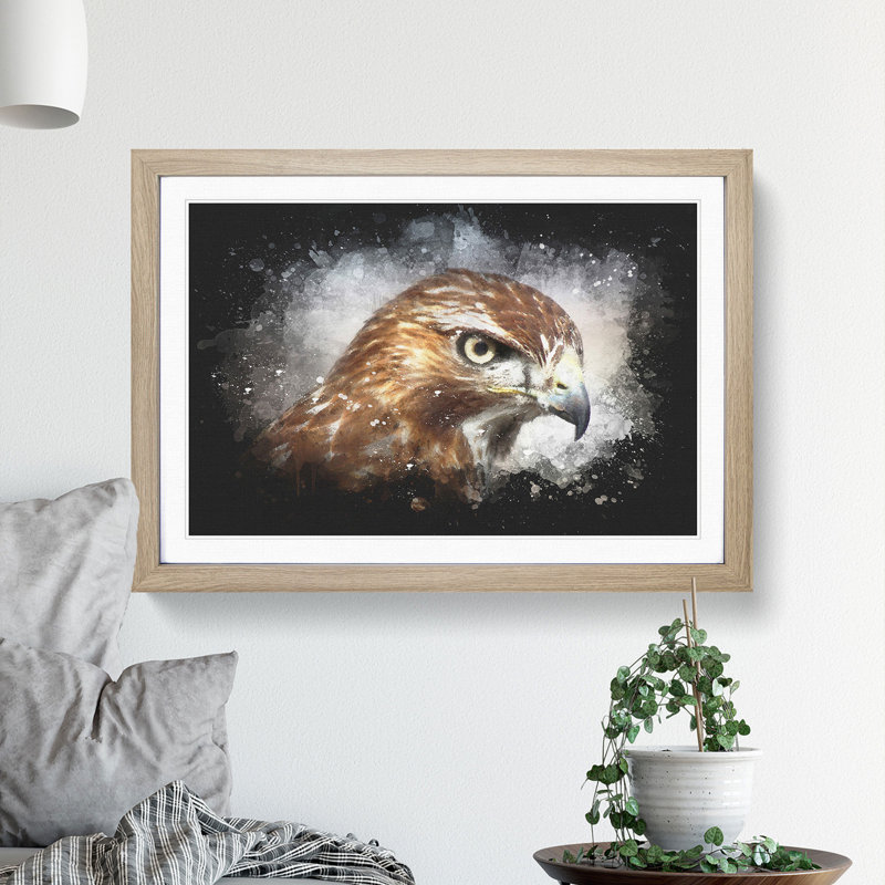 Hawk - Picture Frame Graphic Art Print, 62cm H x 87cm W x 2cm D, Oak Framed
