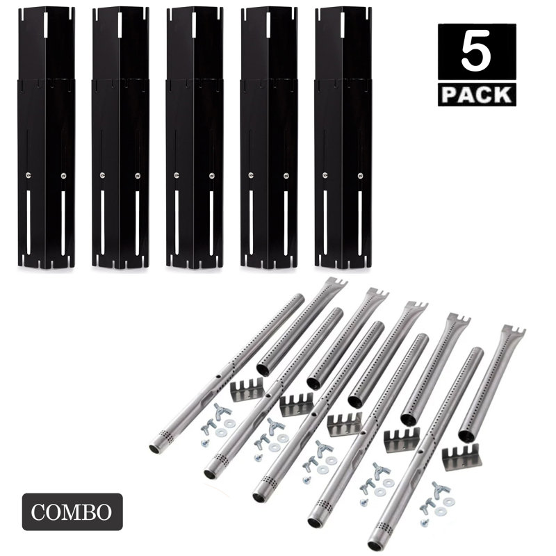 Paquet de 5 plaques chauffantes et tubes de brûleur réglables pour barbecue au gaz Quickflame, acier porcelaine