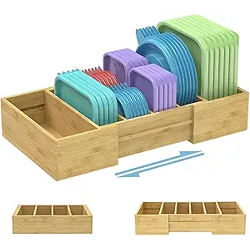 Bamboo Food Container Lid Organizer For Ca...