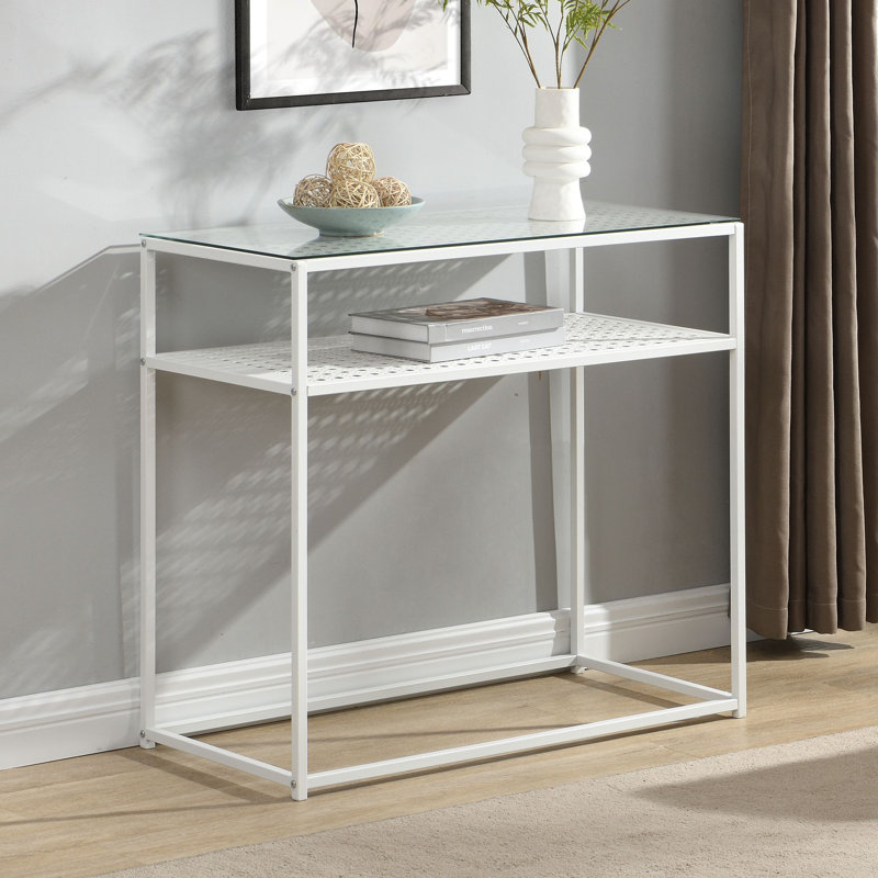 80cm Glass Top Console Table, White