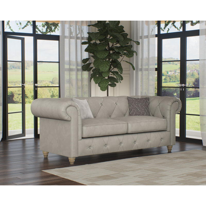 Melrose 3 Seater Leather Sofa, Walnut, Cloud Grey