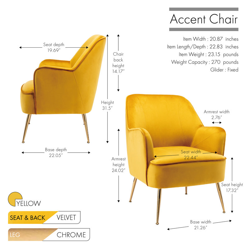Bucholz Velvet Armchair, Yellow