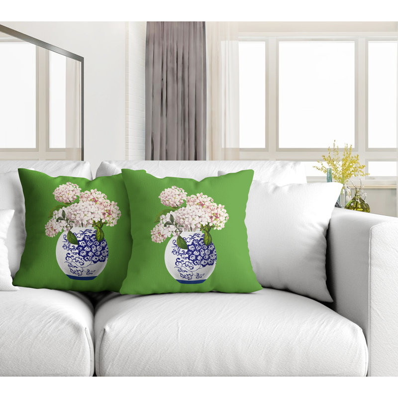  Coussin décoratif intérieur / extérieur floral, L 17 po x H 17 po, Chartreuse
