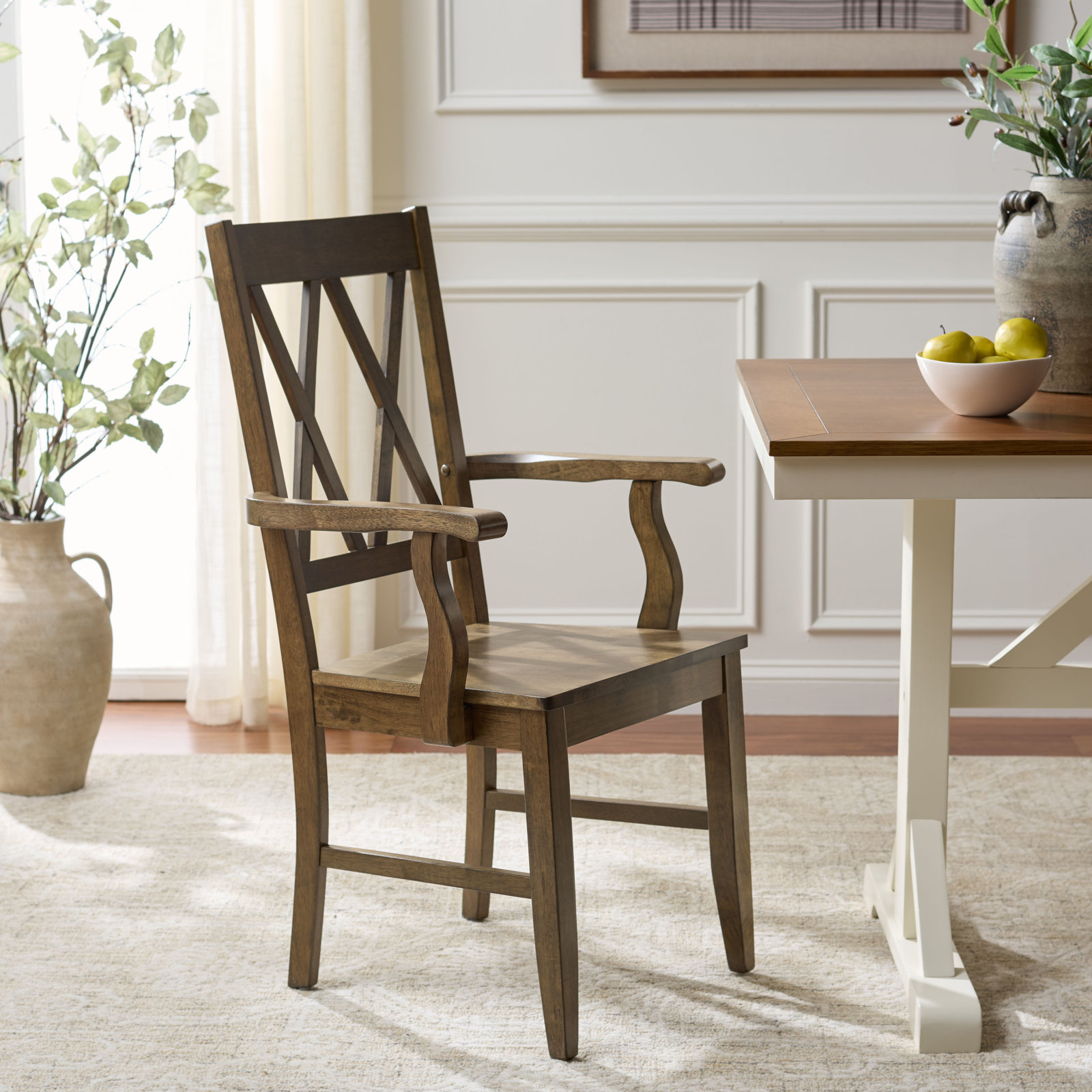Yelena Double X-Back Arm Chair, Dark Oak