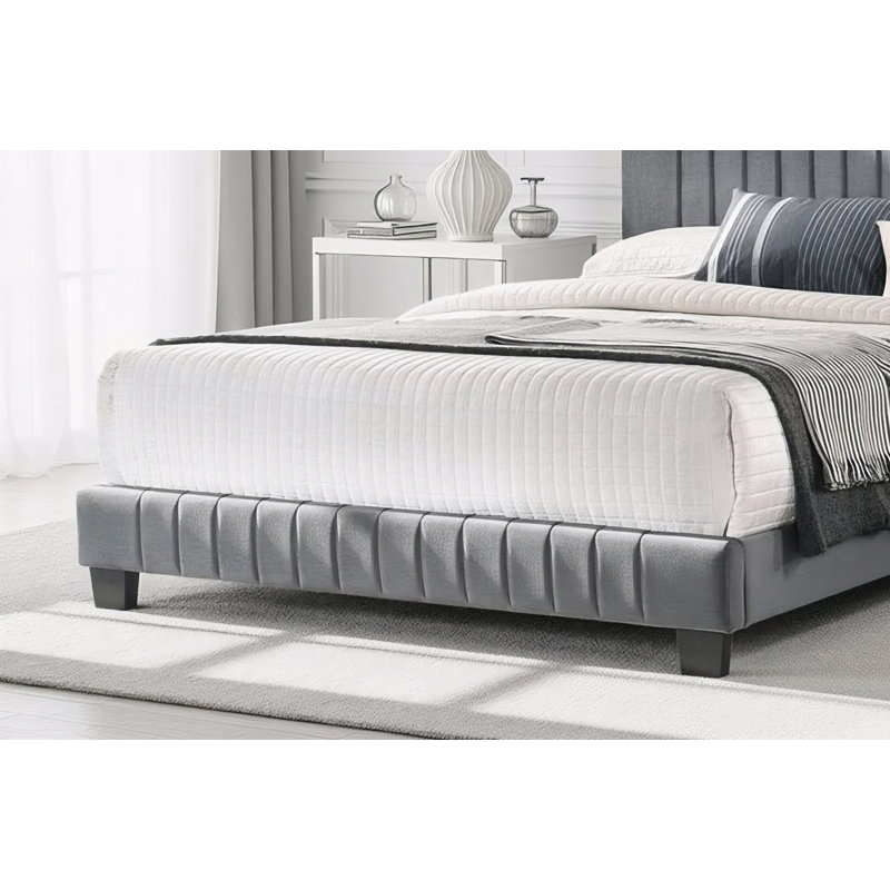 Lit double en velours Valletta, Gris, Double