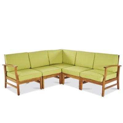 Bevelyn L-Shaped Acacia Solid Wood Patio Sectional with Cushions