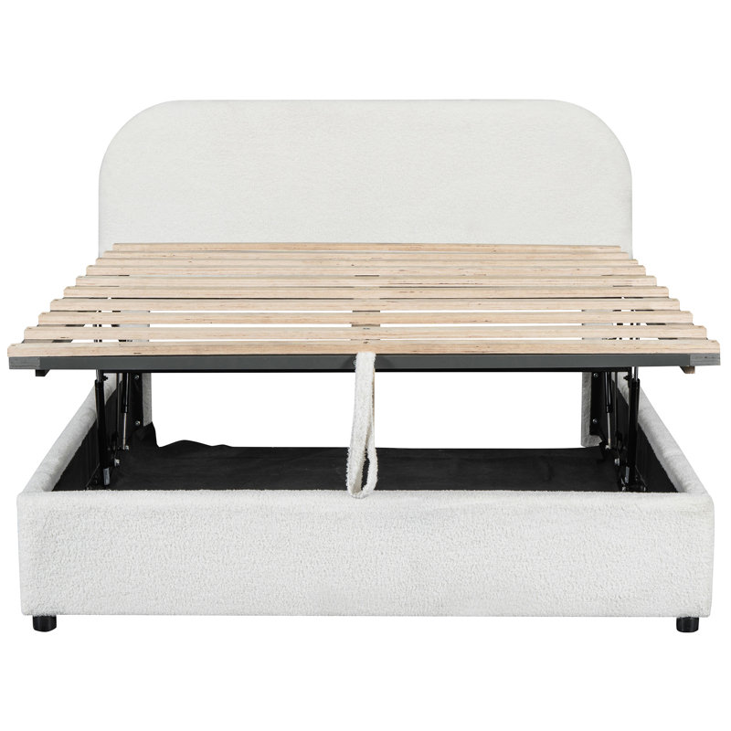 Lit double avec molleton blanc et plateforme de rangement hydraulique durable, Lit double