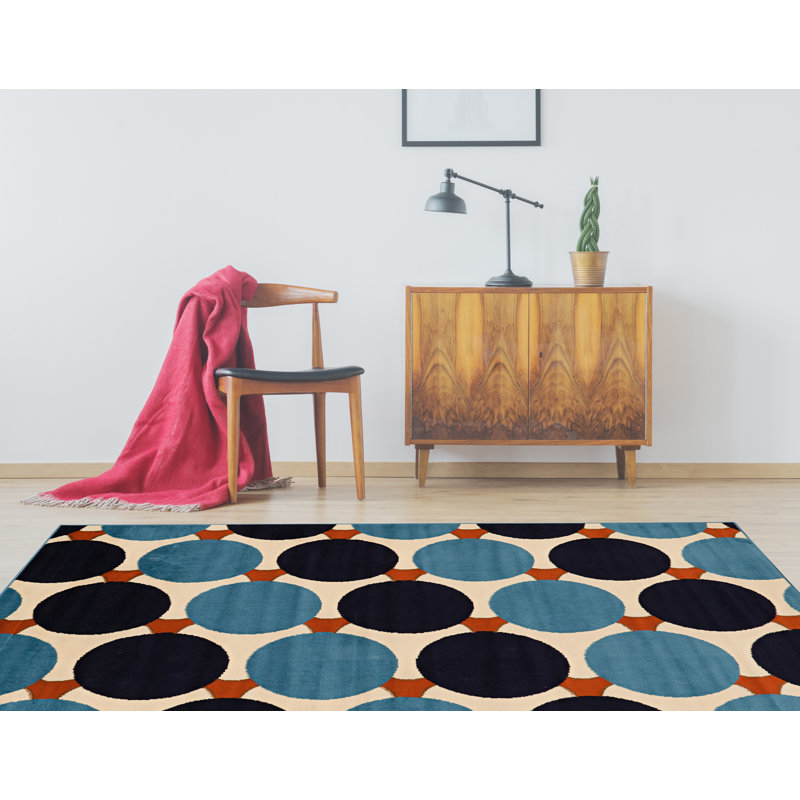 Audre Jasper Bone & Blue Modern Design Area Rug, Rectangle 4'3" x 7'3"
