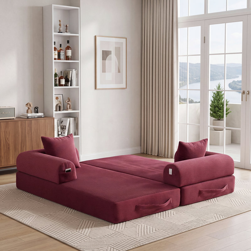 2 Seater Corduroy Sofa, Wine Red