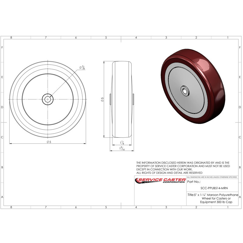 Polyurethane on Polyolefin Casters, Maroon
