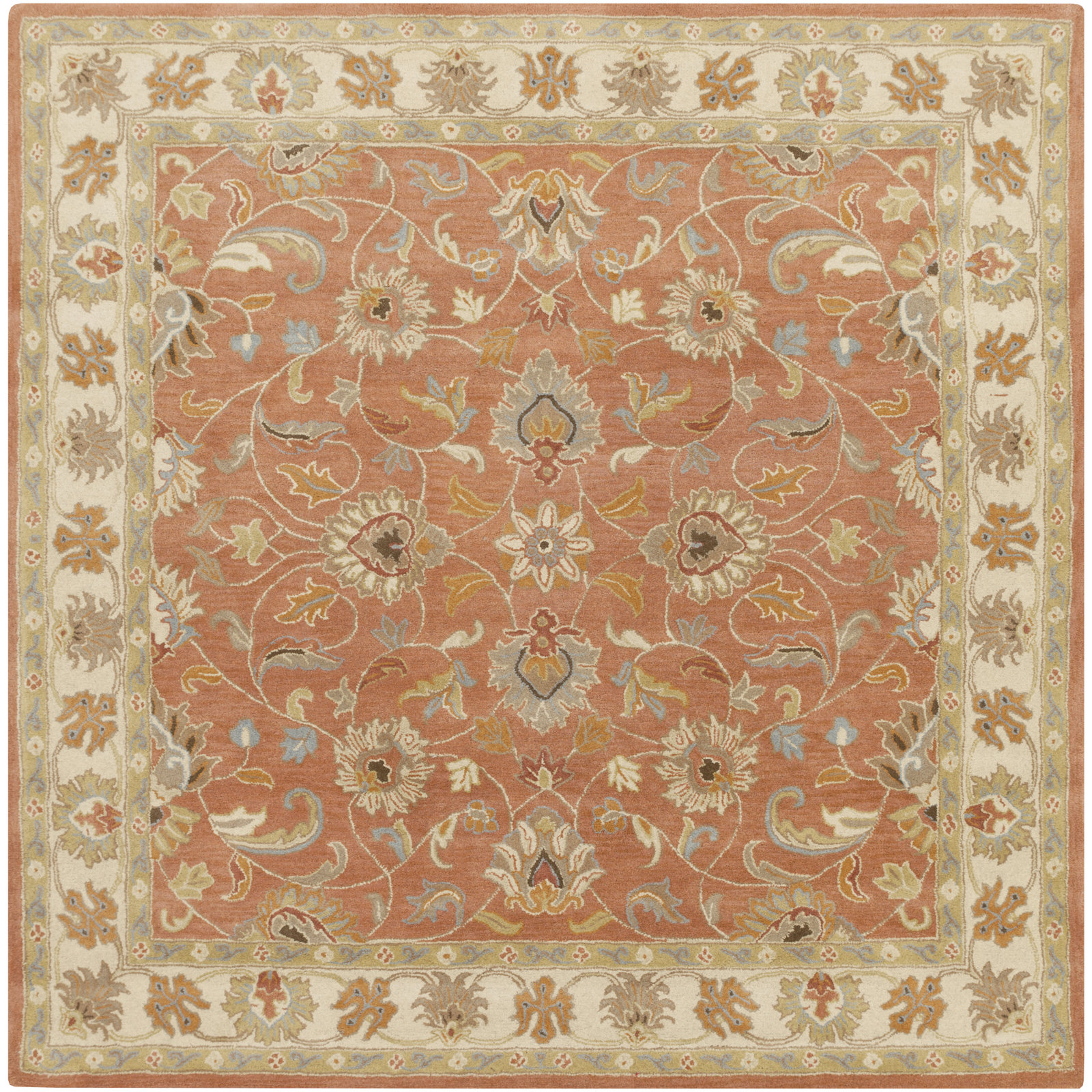Arden Orange Hand-Tufted Wool Floral Rug, Square 6'