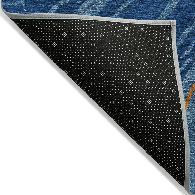 Navy and Orange Flat Woven Synthetic Washable Rug 3' x 5'