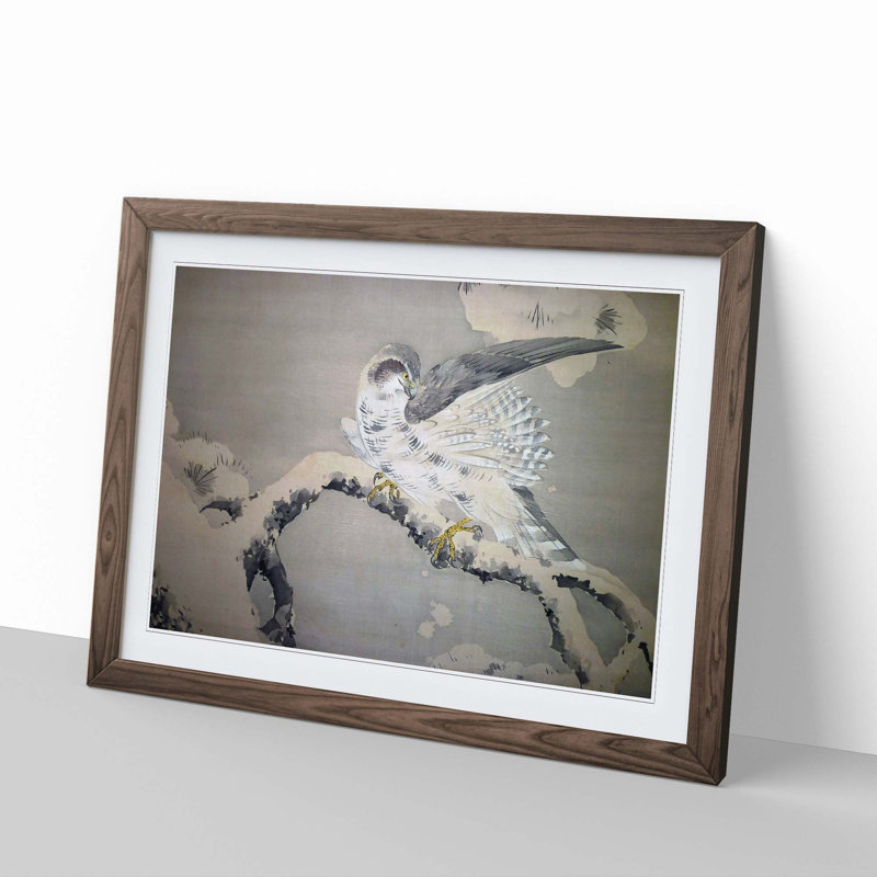 Falcon Birds by Matsumura Goshun - Picture Frame Painting Print, 36cm H x 48cm W x 2cm D, Walnut Framed