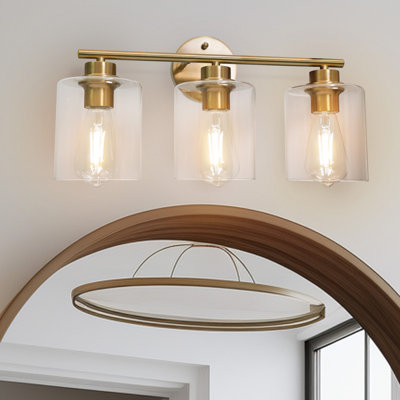 Lightwheel 3-lights Modern Golden Indoor Wall Sconces Bathroom Vanity Light Wall Sconces for Living Room Bedrooms Hallway Staircases Included Bulb