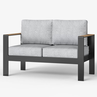 50" Wide Aluminum Outdoor Loveseat With Wood Plastic Armrest by Ebern Designs