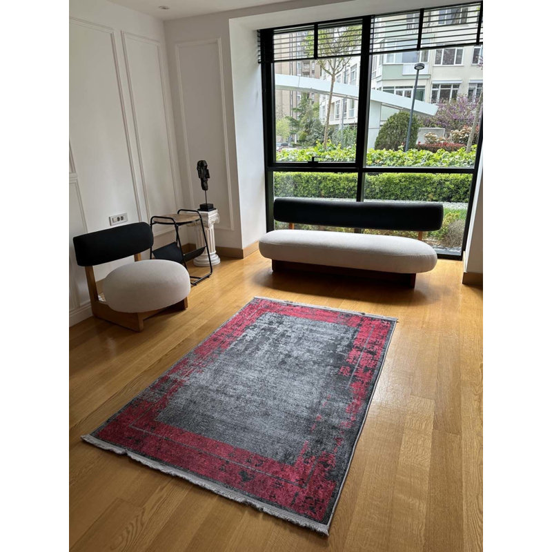 Tapis gris tissé à la machine Toscana, Carré 5 pi 11 po