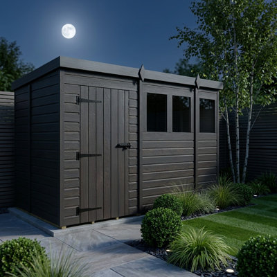 Total Sheds 15ft x 5ft Composite Pent Garden Shed - Single Door - With Windows - EPDM Rubber Roof - UK Manufactured
