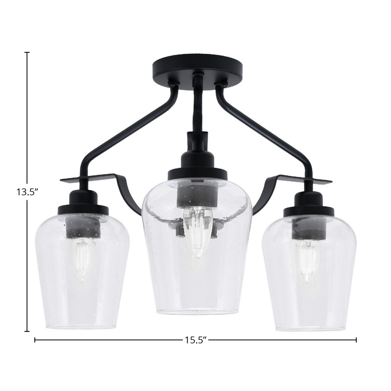 Odyssey 3 Light Semi-Flush Shown In Matte Black Finish With 5” Clear Bubble Glass