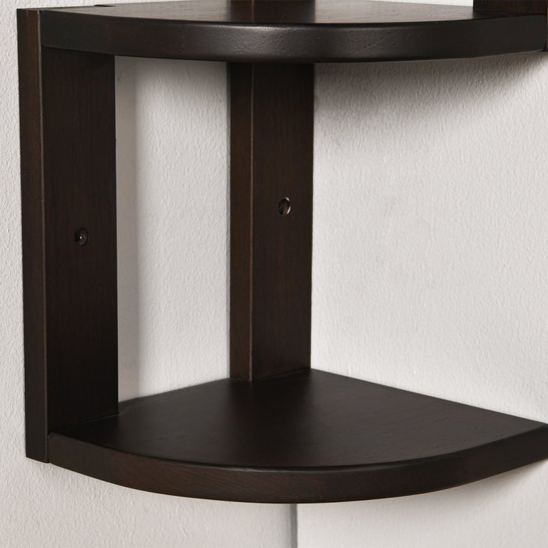 Corner Shelf, 4 Pieces, USA-Grown Solid Hickory Hardwood, Dark Walnut