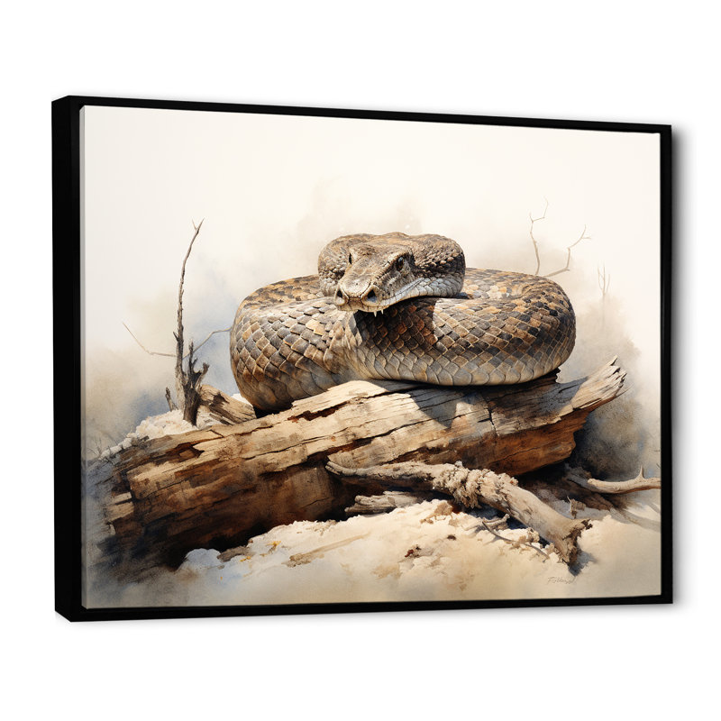 Rattler Rattlesnake sur impression sur toile, H 12 po x l 20 po x P 1 po, Cadre flottant noir