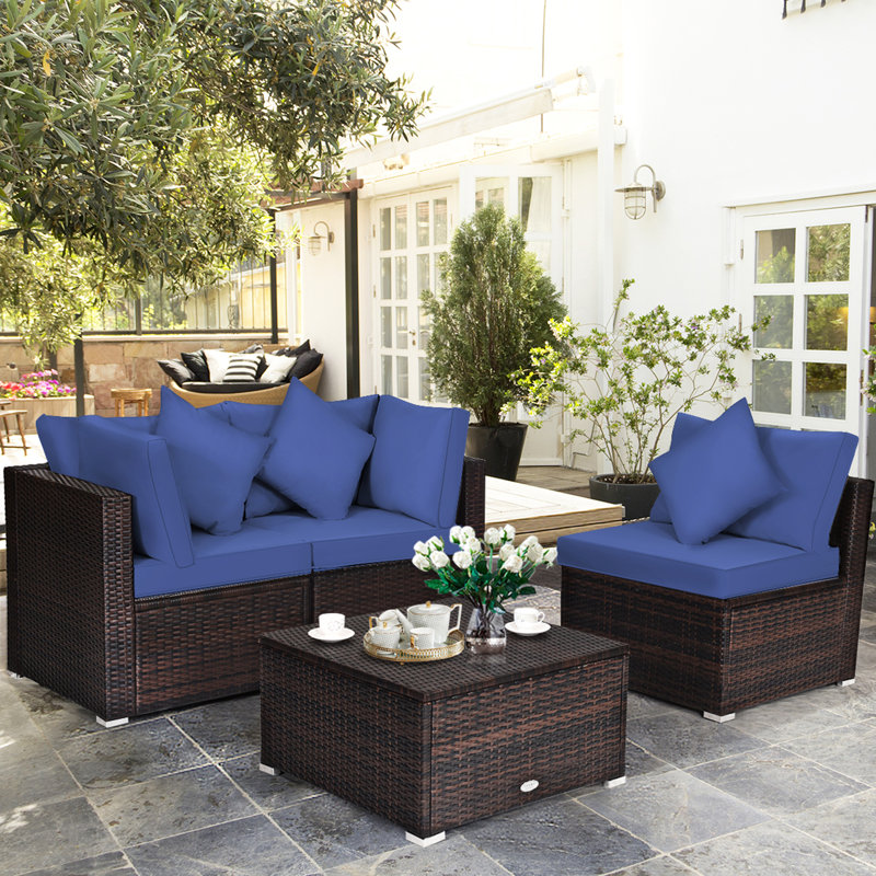 Sarn 4 - Person Patio Conversation Set with Cushions, Navy