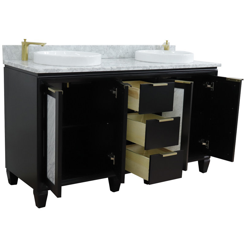 Ensemble de meuble-lavabo double 61 "avec miroir Schreck, Noir